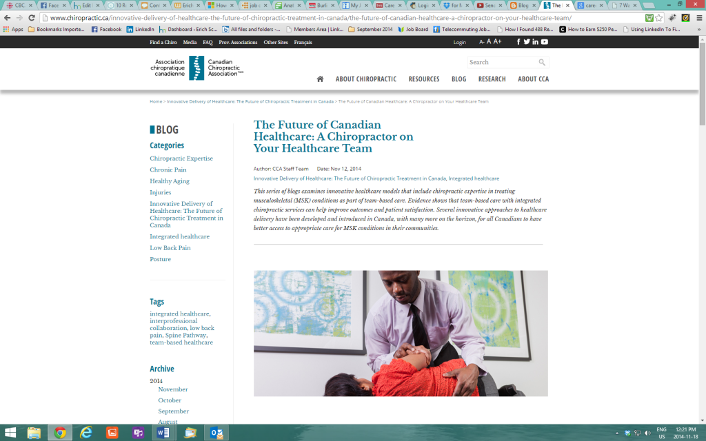 The blog page of the Canadian Chiropractic Association
