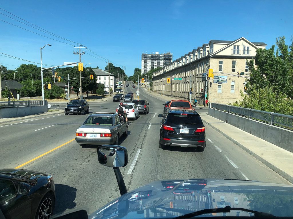 driving in the city streets of Cambridge, Ontario